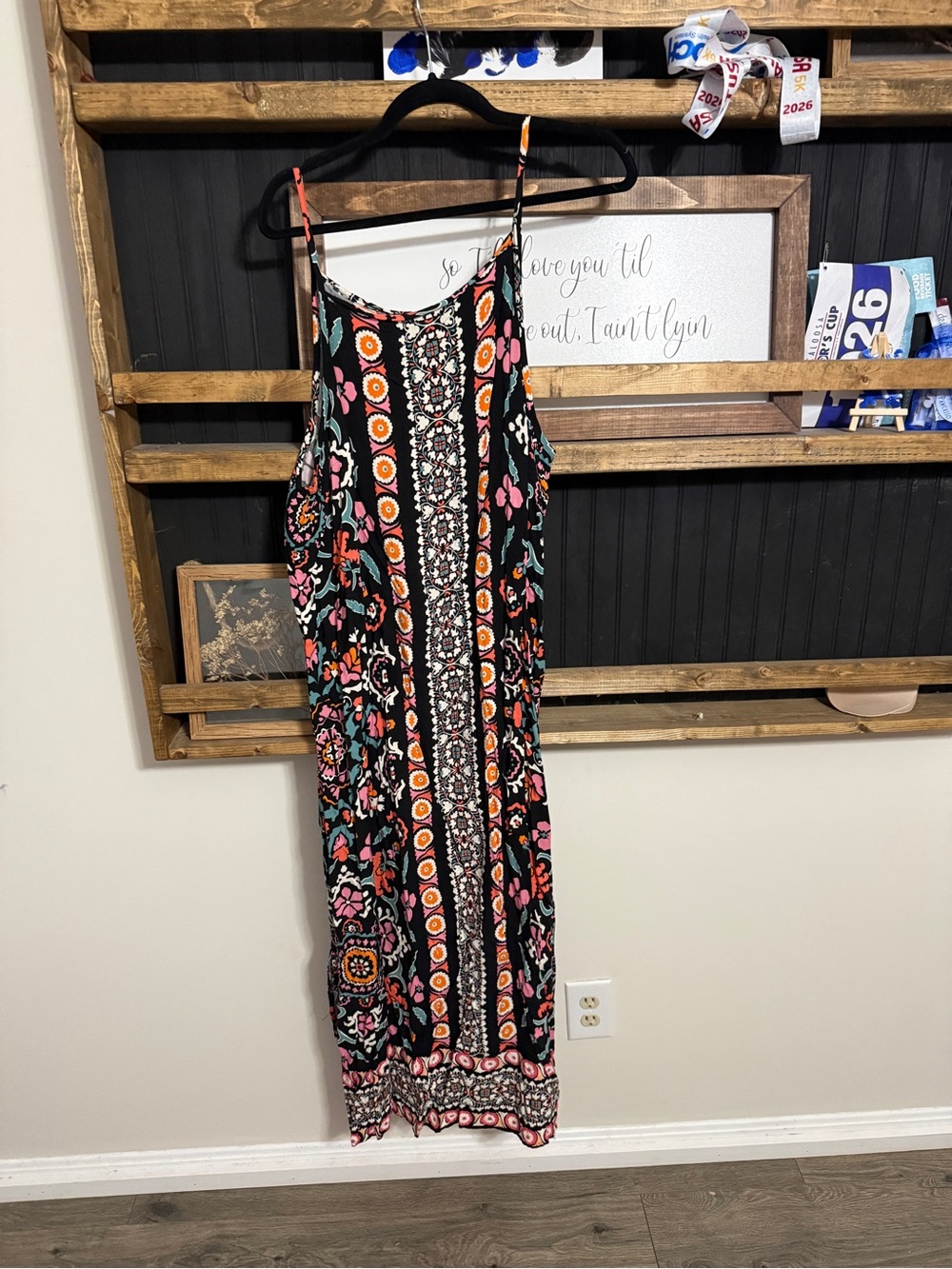 Vince Camuto Black Maxi Dress with Pink & Orange Floral Print